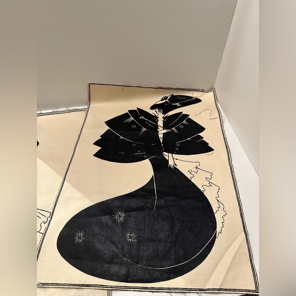 5 Vintage Aubrey Beardsley Art Nouveau Bloomcraft Fabric panels - Picture 2 of 8